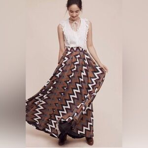 Anthropologie Mynah Earth Tones Chevron Maxi Skirt Suede Size XS